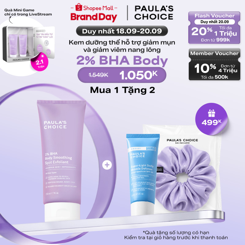 Kem dưỡng thể hỗ trợ giảm mụn và làm mịn da Paula's Choice 2% BHA Body Smoothing Spot Exfoliant - 5701