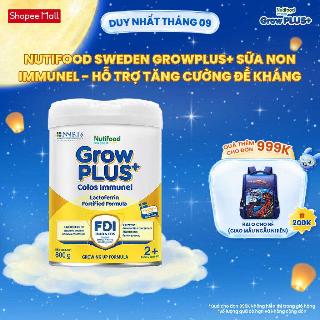 Sữa Bột Nutifood Sweden GrowPLUS+ Sữa Non Immunel trên 2 tuổi lon 800 g (Bao bì tuỳ lô hàng)