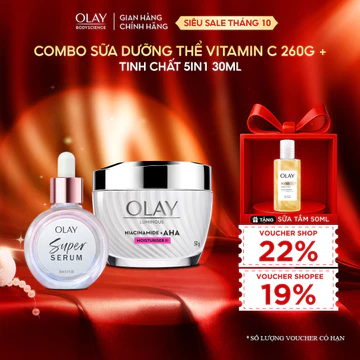 Combo Super Serum OLAY 5IN1 Chai 30ml + Kem Dưỡng Sáng Da OLAY Luminous Niacinamide Kết Hợp AHA 50G