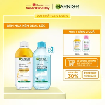 Bộ 2 Nước tẩy trang dành cho da dầu mụn & trang điểm Garnier Micellar Water (400mlX2)