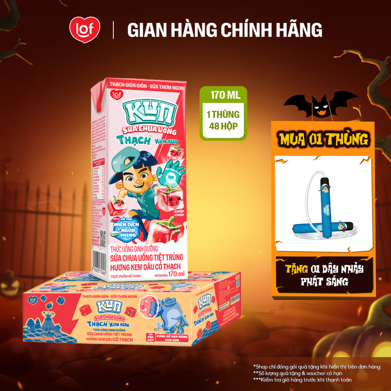 Kun Sữa chua uống hương Kem Dâu có Thạch thùng 48 hộp x 170ml