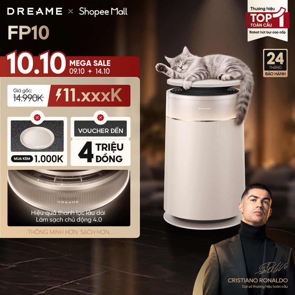 Dreame FP10 Máy lọc không khí cho thú cưng | Con lăn gom lông làm sạch màng lọc | Khử mùi than hoạt tính | BH 24 tháng