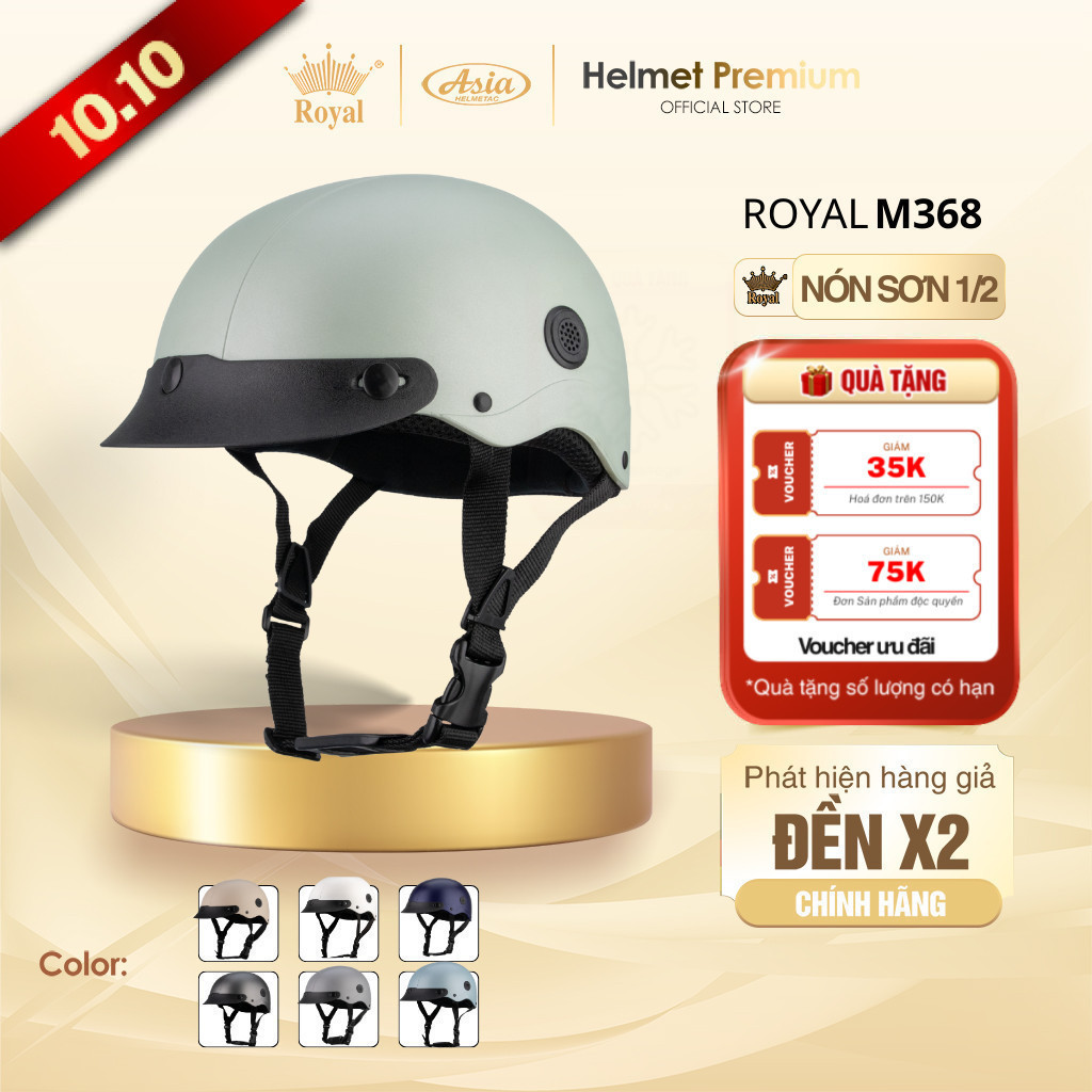 [Độc Quyền] Mũ Bảo Hiểm Nữa đầu Royal M368 - Lỗ Thông Gió, Nón Sơn Nhiều Màu Sắc, Thời Trang Nam Nữ