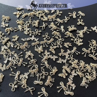 Onetimingfine Vàng Bạc Hoa Phụ Kiện Làm Móng Tay Kim Cương Giả Móng Tay Nghệ Thuật Trang Sức Nơ Trang Trí Móng Tay 3D Móng Tay Nghệ Thuật Khoan VN