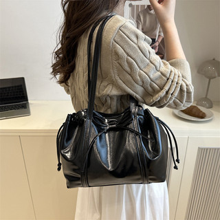 GC2 Dây Rút Nơ Da Màu Trơn Túi Tote Nữ Dung Tích Lớn Túi Đeo Vai Đa Năng CG2