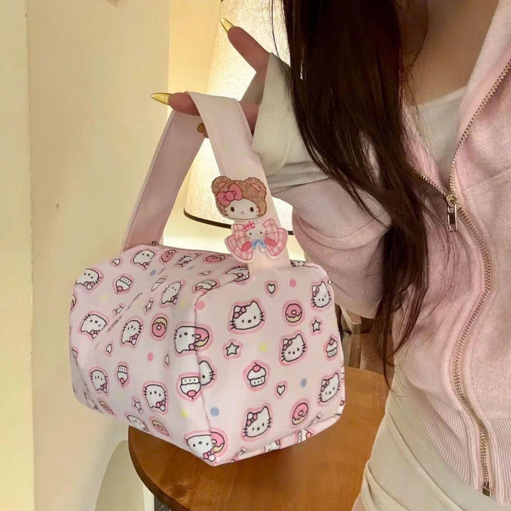 Túi đựng mỹ phẩm cầm tay hello kitty, túi đựng đồ trang điểm makup pouch chần bông vintage dễ thương