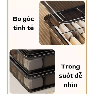 Hộp Nhựa Đựng Đồ Lót Trong Suốt Chia Ngăn Có Nắp Đậy Chống Bụi Giúp Tủ Quần Áo Gọn Gàng, Tiện Lợi