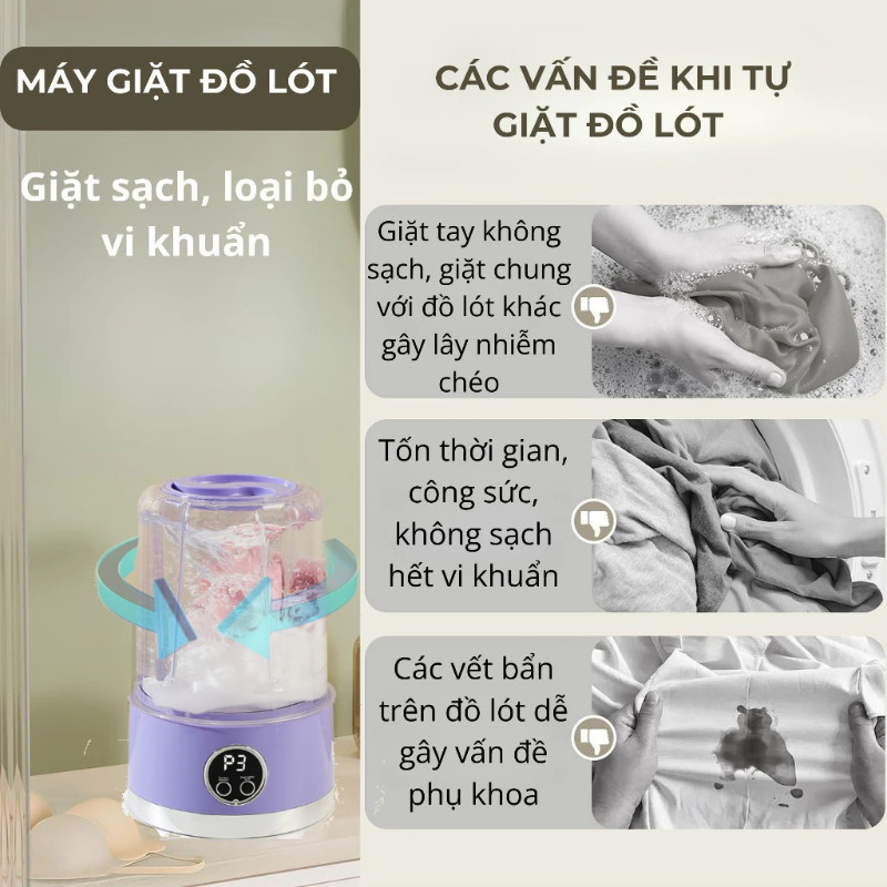 Máy giặt mini sạc điện hai chế độ – giặt đồ lót, tất và quần áo trẻ em tự động, an toàn và tiện lợi