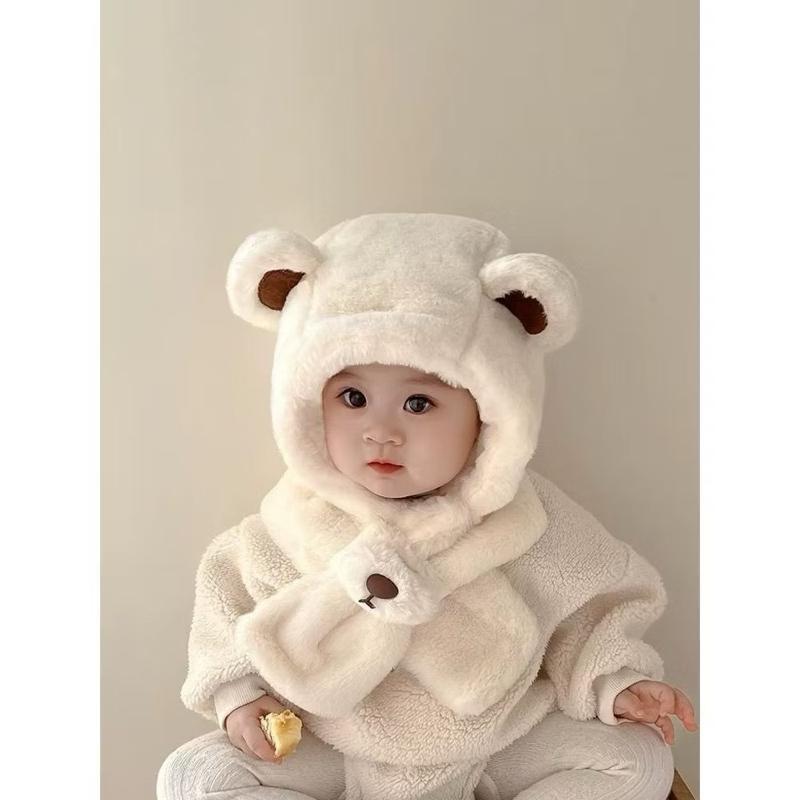 Mũ Gấu Kèm Khăn Cho Bé Dễ Thương Nhiều Màu Tai Gấu Cho Bé Từ 1Y-7Y Mùa Đông Ấm Áp 46-52 cm MB32