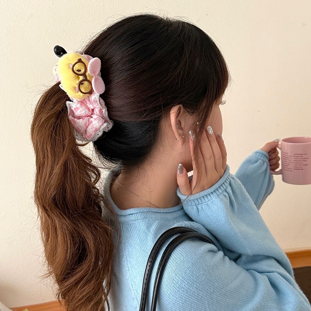 Kẹp tóc hình cá mập dễ thương với thiết kế gà con chuối ngọt cho đuôi ngựa