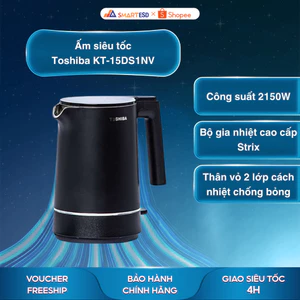 Ấm siêu tốc Toshiba KT-15DS1NV 1.5L - Thân vỏ 2 lớp cách nhiệt - Bảo hành hính hãng 12 tháng
