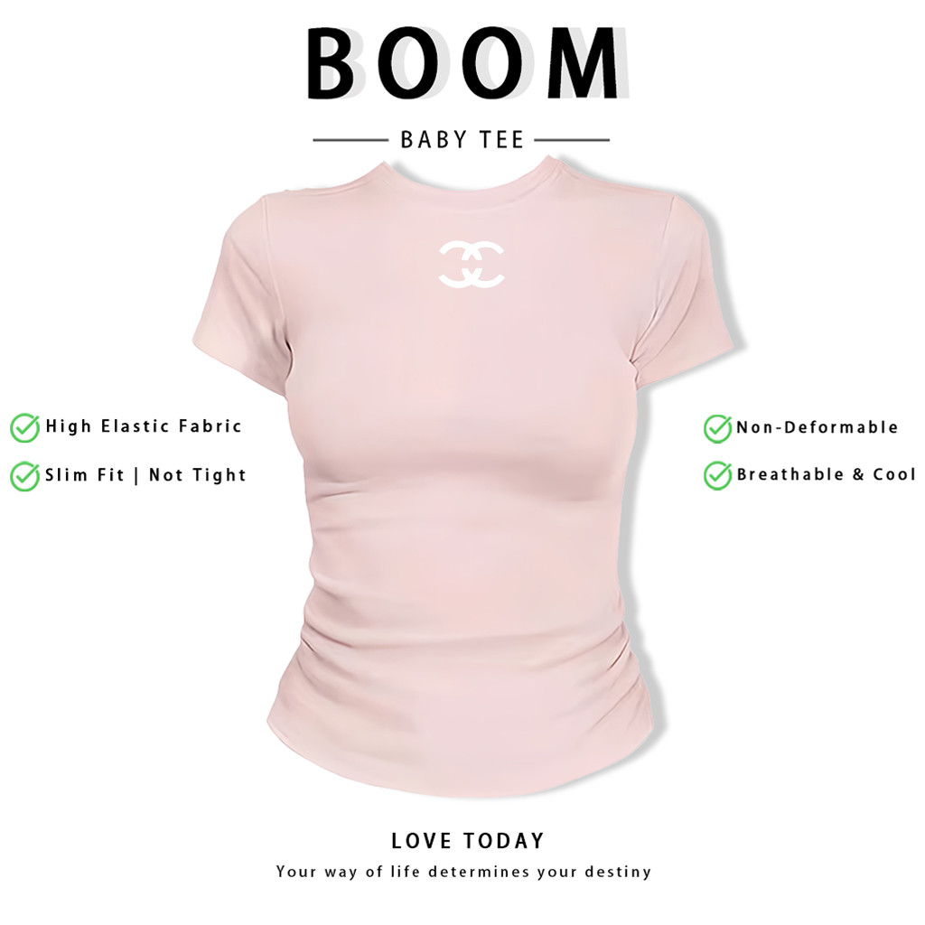 BOOM Áo Baby Tee Nữ Cotton Ôm Body-Áo Thun Ngắn Tay Y2K In Hình PhongCách Mùa Hè, Cổ Tròn Hàng Đầucách hàn quốc phong655
