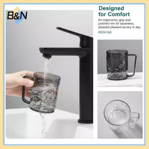 Cốc đựng bàn chải đánh răng trong suốt B & N bằng nhựa có tay cầm thoải mái Giá đỡ dung tích lớn để lưu trữ phòng tắm gia đình.