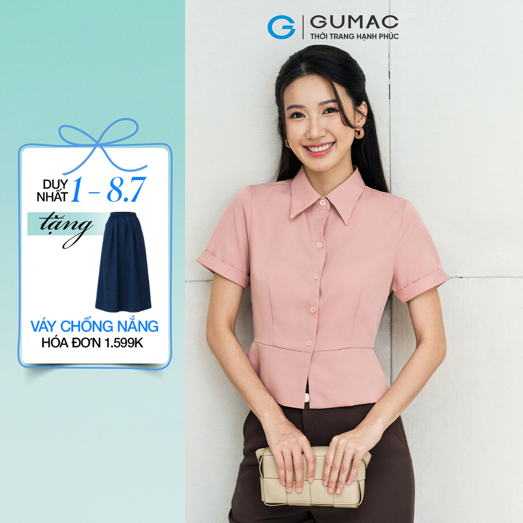 Áo Kiểu Nữ GUMAC Áo Sơ Mi Công Sở Dáng Lửng Ôm Eo Tôn Dáng Thanh Lịch Vải Chéo Ý LAF0518