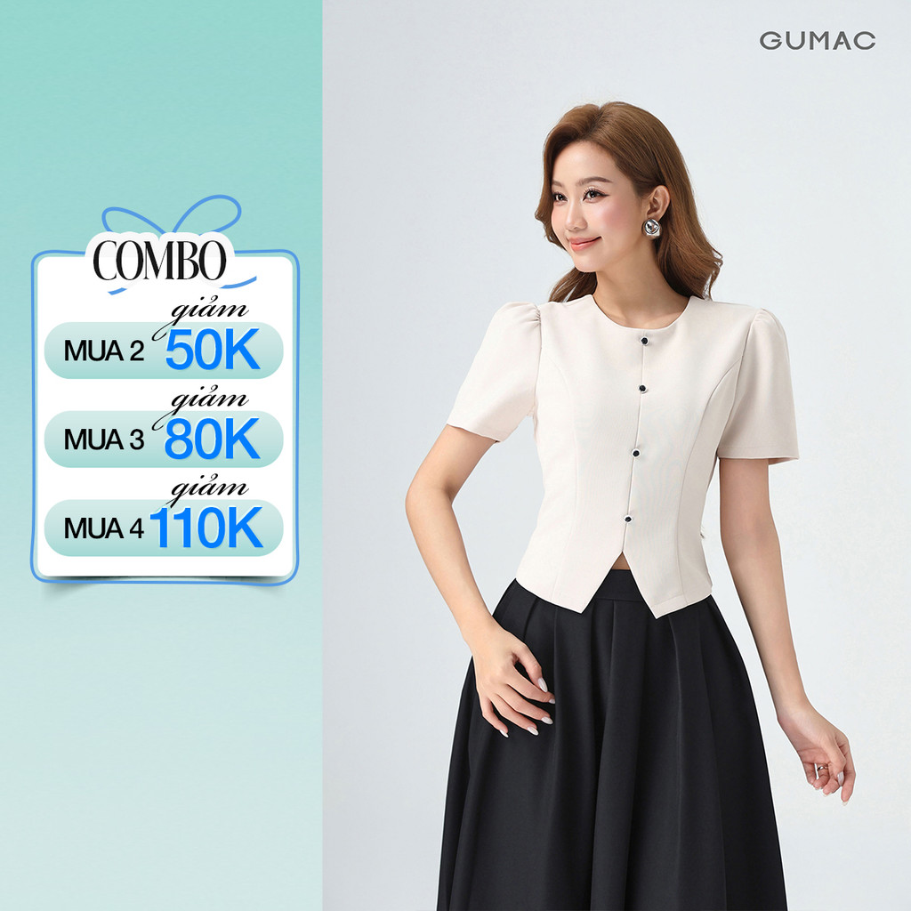 Áo Kiểu Nữ GUMAC Áo Kiểu Công Sở Dáng Lửng Lai Xẻ V Đính Nút Tôn Dáng Sang Trọng Vải Chéo Ý LAG0414
