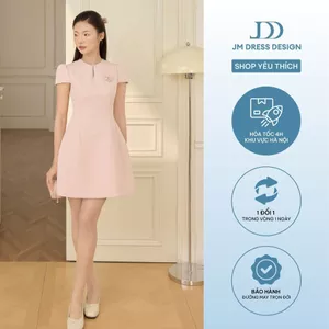 Đầm Thu Đông Cổ Tròn Cutout, Đính Hoa 3D Ngực 1F03.2601. Đầm Nữ Thanh Lịch Dáng A Dự Tiệc Đi Làm Phong Cách Tiểu Thư JM