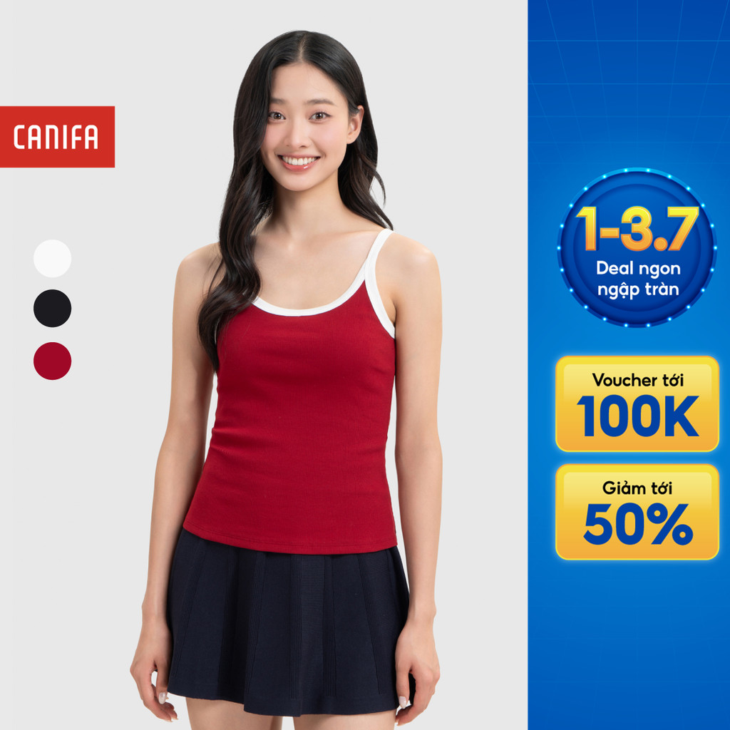 Áo hai dây nữ CANIFA áo ba lỗ dáng ôm body chất cotton pha co giãn thoáng mát 6TA26S002