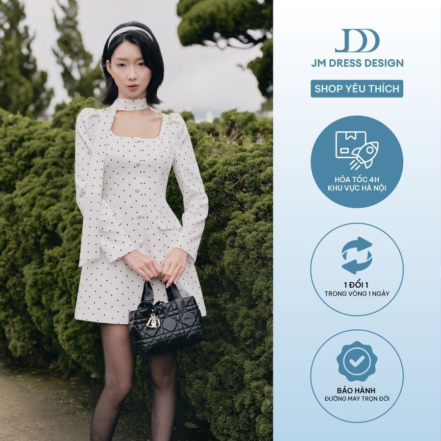 Đầm Blazer Cổ U Nhỏ Tay Bồng, Dây Thắt Cổ 1F05.2508K. Đầm Mini Dress Công Sở, Tiểu Thư, Dự Tiệc Thanh Lịch Thiết Kế JM
