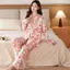 Bộ đồ ngủ hoa đỏ quý phái dành cho nữ Xuân thu Phong cách dài tay Homewear Người cao tuổi trung niên Mẹ Plus Size Cardi