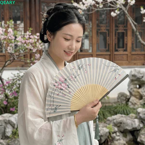 Quạt Khiêu Vũ QEARY, Tay Cầm Bằng Gỗ Lotus Thiết Kế Gấp Quạt Cầm Tay, Sáng Tạo Cổ Điển Retro Với Tua Rua Phong Cách Quạt Hiệu Suất