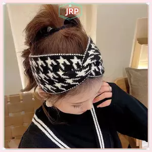 JRP Houndstooth Họa Tiết Nữ Phụ Kiện Tóc Cho Nữ Rộng Viền Phong Cách Tóc Vòng Viền Thời Trang s JRP