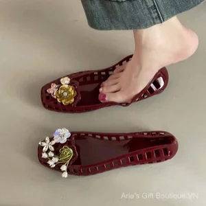 Giày Pha Lê Cùng Phong Cách Hàn Quốc Ngọc Trai Giày Thạch Cao Cấp Giày Lỗ Mùa Hè Dễ Thương Cô Gái Pha Lê