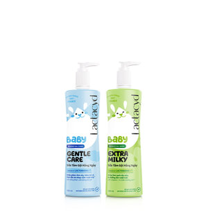 Bộ Sữa Tắm Gội Trẻ Em Lactacyd Baby Gentle Care 500ml + Lactacyd Baby Extra Milky 500ml