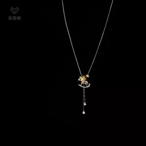 Sáng tạo thời trang Đá mắt hổ Pony Pearl sel Nelace Đơn giản hàng ngày Dây chuyền áo len ngựa Phụ kiện trang sức Quà tặng [Mina]