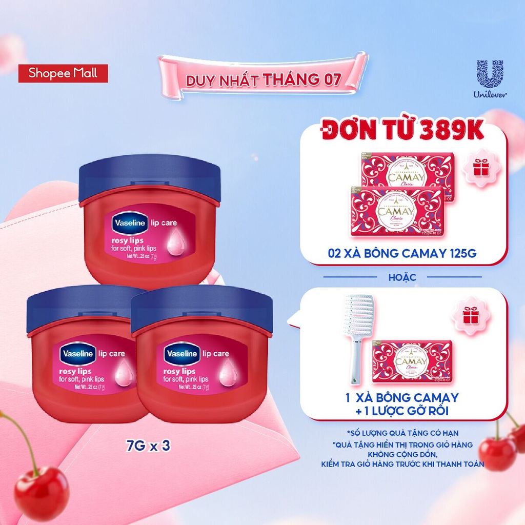 Combo 3 hũ sáp dưỡng môi Vaseline Lips Care hồng xinh 7g
