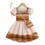 ✿ Bé Gái Bohemian Chắp Vá Đầm In Hình Học Cổ Vuông Tay Phồng Kỳ Nghỉ Mùa Hè Trang Phục Trẻ Em
