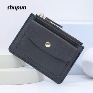 Ví đựng tiền xu SHUPUN, Túi đựng thẻ ngắn nhiều thẻ, Ví dây kéo màu trơn bằng da PU thời trang dành cho nữ