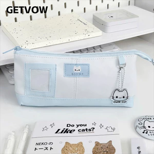 Túi Đựng Bút GETVOW, Da PU Có Bút Chì Cửa Sổ Ảnh, Túi Văn Phòng Phẩm Dung Tích Lớn Đa Năng Học Sinh