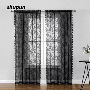 SHUPUN 1 Rèm Ren, Rèm Sheer Thêu Hoa 100x200cm, Túi Thanh Bền Polyester Cửa Sổ Đen Drap Sắc Thái Trang Trí Phòng Khách