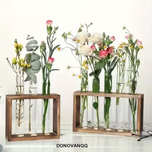 Bình ống nghiệm DONOVANQQ, Khung gỗ thủy tinh trong suốt Hộp đựng cây thủy canh, Bình đựng ống nghiệm 3 / 5 Thử nghiệm Máy trồng thủy tinh cổ điển để bàn