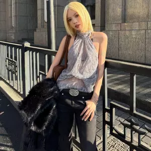 Summer Street Hot Girl Ren Tím Xuyên Qua Dây Áo Dây Slim-Fit Slim Hơn Nhìn Gợi Cảm Niche Tất Cả Trận Đấu Áo Ngắn Nữ