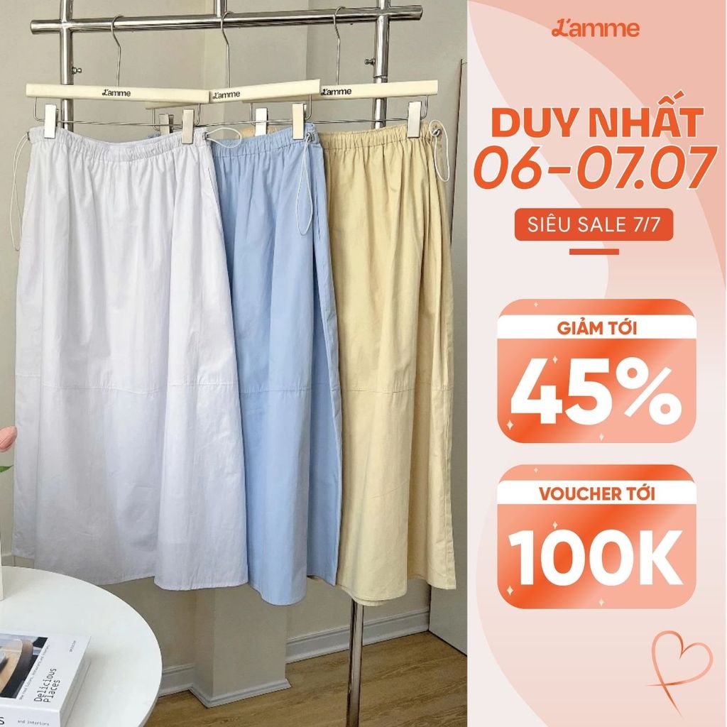 Chân váy thô Suzy Skirt cạp chun dành cho mẹ bầu và sau sinh chất liệu vải thô lụa mềm, thoáng mát thiết kế BY L'AMME