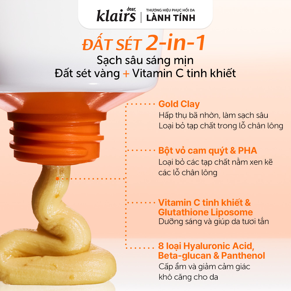 Sữa rửa mặt Dear, Klairs Freshly Juiced Vitamin Mask Cleanser hỗ trợ làm sáng da 150ml [FS]