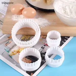 Bigapple 6 Cái Bộ cắt bánh quy hai mặt tròn sóng trắng để nướng bánh ngọt kẹo RDG