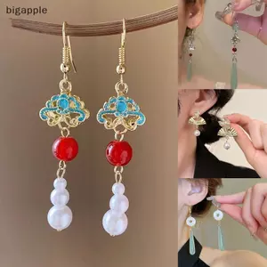 Bigapple Retro Rỗng Ra Bông Tai Ngọc Sen Cổ Phong Cách Trung Hoa Bông Tai Nữ Tai Thả Tai Phụ Kiện RDG