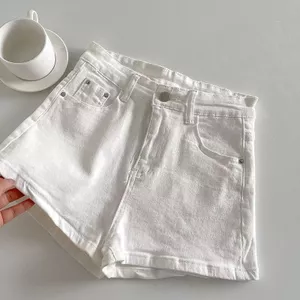 Quần Short Denim Trắng Nữ Cao Cấp Chữ A Quần Short Giảm Béo Viền Hàn Quốc
