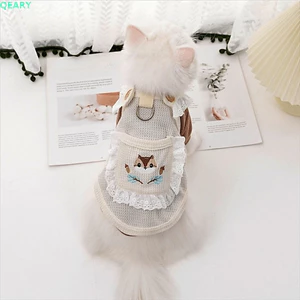 Váy treo thú cưng QEARY, mềm mại với bộ đồ kéo chó D-Ring, Áo nỉ chó con họa tiết hoạt hình Lưới thoáng khí thêu mèo Áo Vest mỏng mặc thường ngày