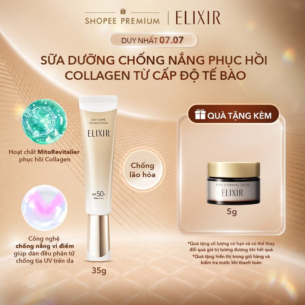 Sữa chống nắng phục hồi Collagen từ cấp độ tế bào Elixir Day care Revolution SPF50+ 35ml