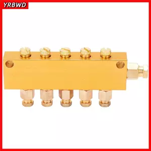 Khối đa dạng dầu bôi trơn YRBWD, 1 trong 6 Out 5 / 6 Way Nhà phân phối dầu bằng đồng thau, Chất liệu đồng thau Loại pít-tông có thể điều chỉnh Van phân phối pít-tông bôi trơn tập trung