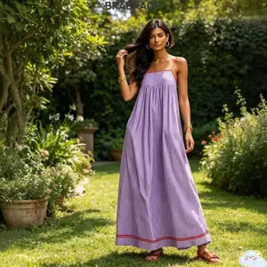 Váy dài sọc nữ BRABRAA, Váy trượt thời trang Boho in sọc, Váy không tay dáng rộng vừa vặn và giảm béo mùa hè