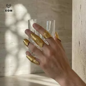 Bộ nhẫn Knule vàng ổn định tối giản dành cho nữ Kết cấu không đều Trang sức thời trang Trang sức mặc hàng ngày Phụ kiện váy dự tiệc [Mina]
