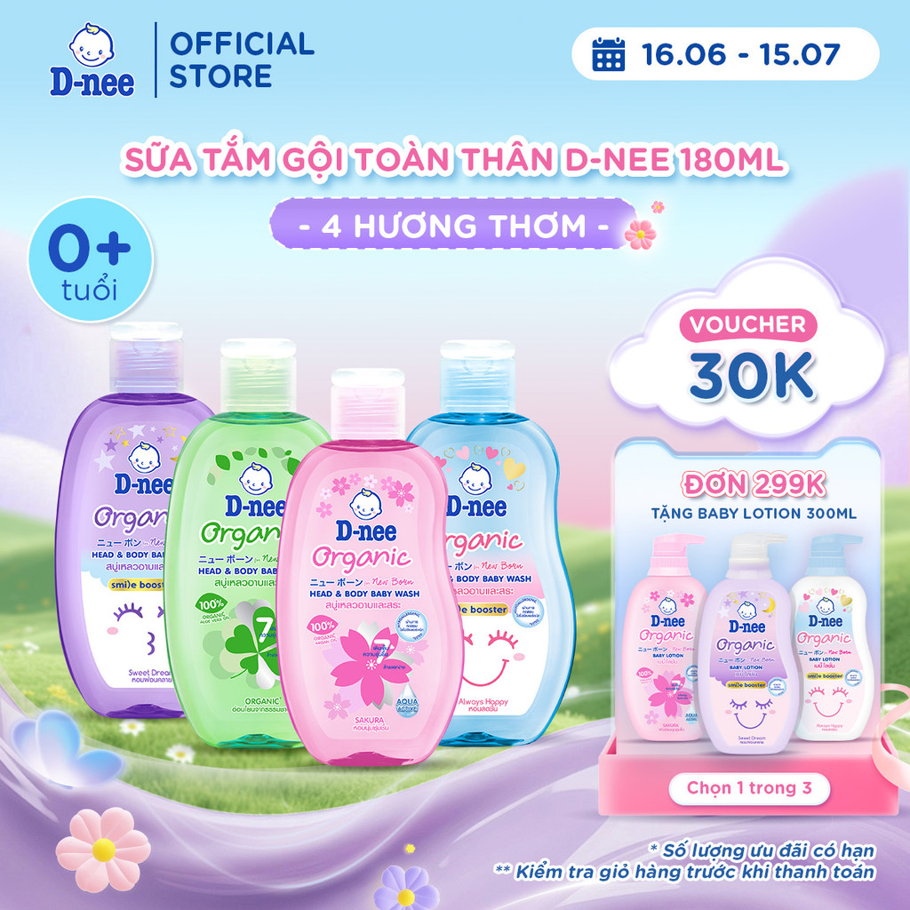 Sữa tắm gội D-nee cho trẻ sơ sinh dưới 3 tuổi giúp da mịn, tóc mượt 180ml - 4 Hương thơm