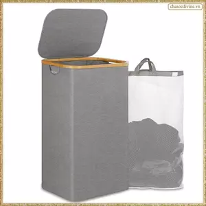 1 Giỏ đựng đồ giặt 110L có tay cầm và nắp có túi bên trong có thể tháo rời cho đồ chơi quần áo màu xám