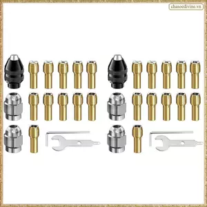 Bộ 32 mũi khoan Chuck Collet, Bộ mũi khoan 1 / 32 đến 1 / 8 inch với 22 chiếc Collet bằng đồng thau, 6 chiếc Chuck, 4 chiếc Cờ lê