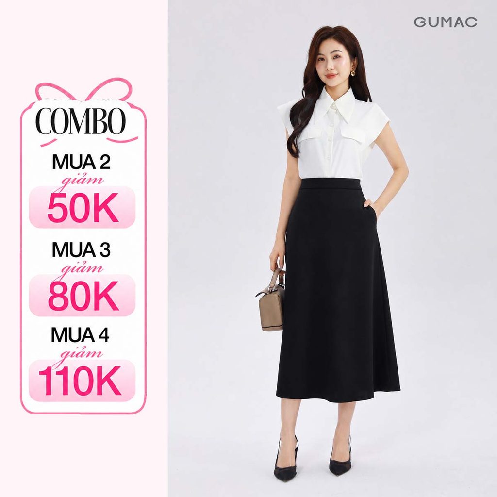 Chân Váy Nữ Midi GUMAC Dáng A Xòe Có Túi Chất Xẹc Dày Đứng Form Tôn Dáng LVG0403 - LVG05046