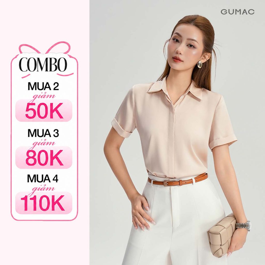 Áo Sơ Mi Nữ Tay Ngắn GUMAC Kiểu Giấu Nút Cơ Bản Chất Vải Lụa Mát Công Sở Thanh Lịch LAF0339